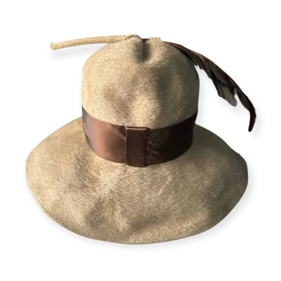 Vintage Lesile James Feathered Hat Wide Brim Wool Avant Garde Statement Piece - Picture 3 of 9